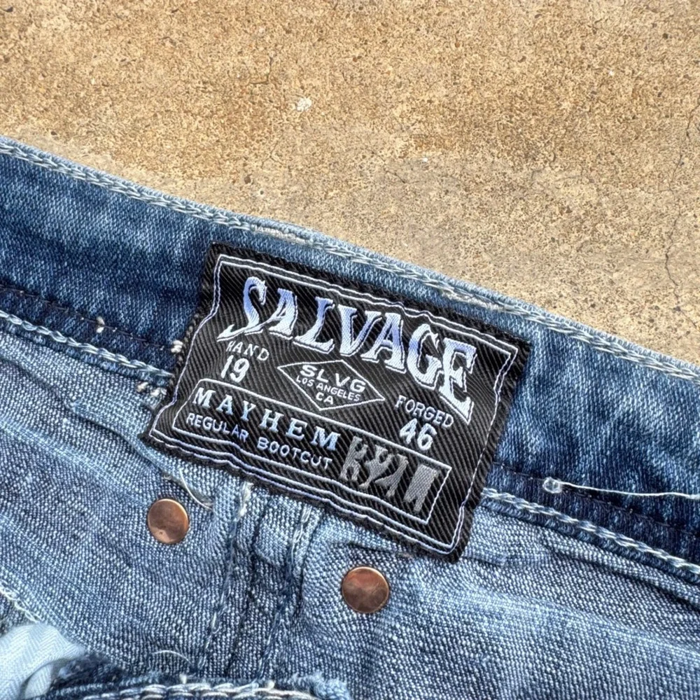 Vintage Y2K Salvage Mayhem Bootcut Jeans Grunge Workwear Blue Size 32 (i2)